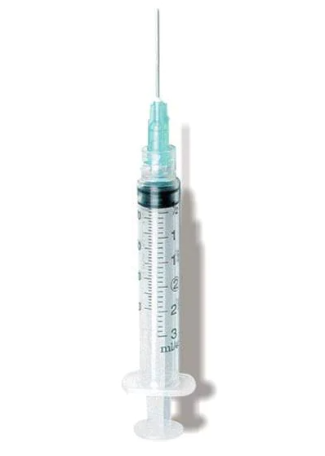 3mL, 25G x 1" Luer Slip Syringe with attached Needle